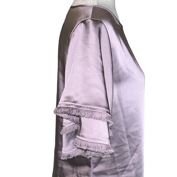 NWOT S’EDGE Light Purple Satin Double Fringe Flutter Sleeve Cropped Top - S - Picture 8 of 14